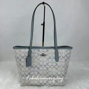 Coach Medium City Tote Bag In Signature Canvas Silver/Chalk/Blue CDZ09 NWT